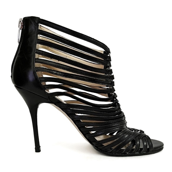 ENZO Angiolini Ginolfi Leather Peep Toe Gladiator Stiletto Heel Booties Black - Picture 5 of 16